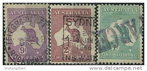 AY0071 Australia 1913 The Kangaroo And Map 3v USED - Usati