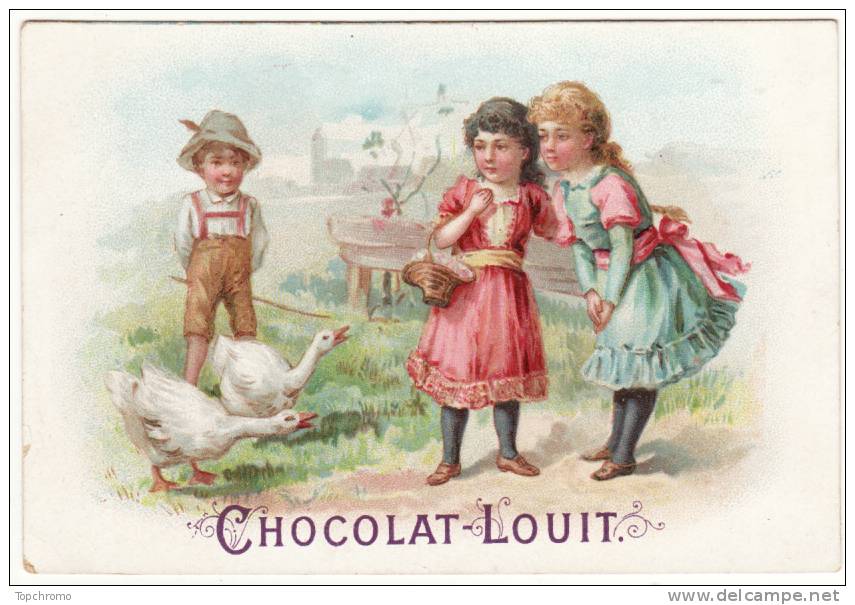 CHROMO Chocolat Louit Filles Garçon Gardien D'oies Campagne - Louit