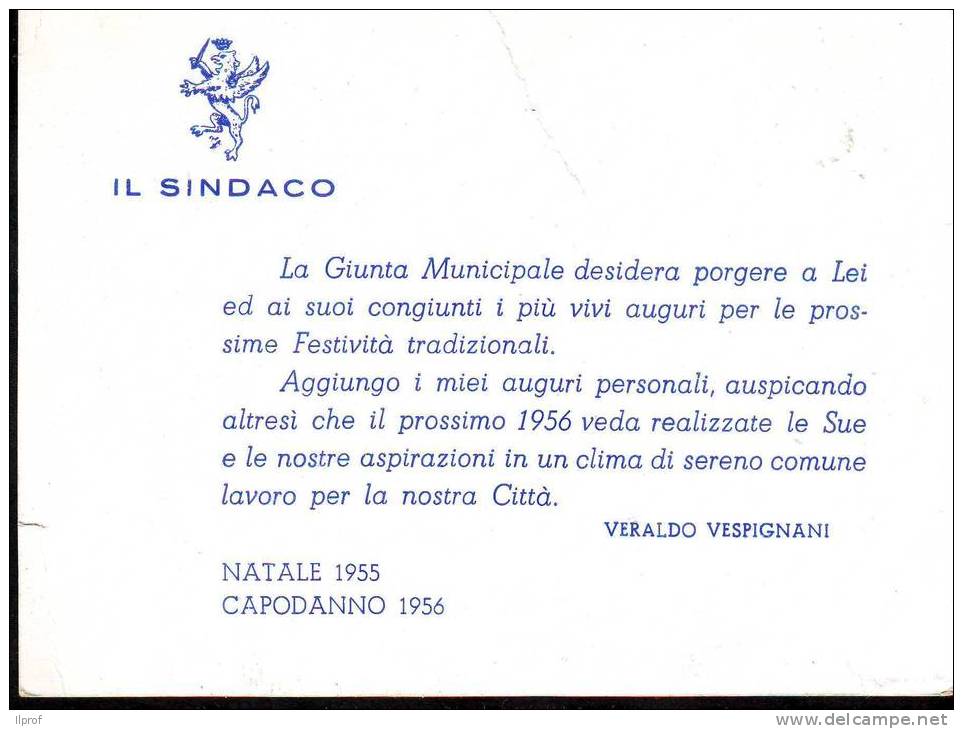 Imola, Auguri Festività 1955/56 Del Sindaco Veraldo Vespignani - Imola