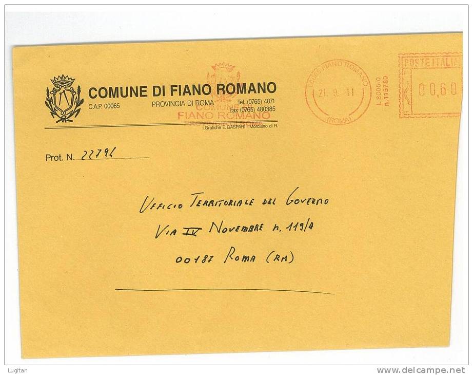 FIANO ROMANO CAP 00065 - ROMA  - ANNO 2011  RM - AMR  - LAZIO -TEMATICA COMUNI D'ITALIA - STORIA POSTALE - Macchine Per Obliterare (EMA)