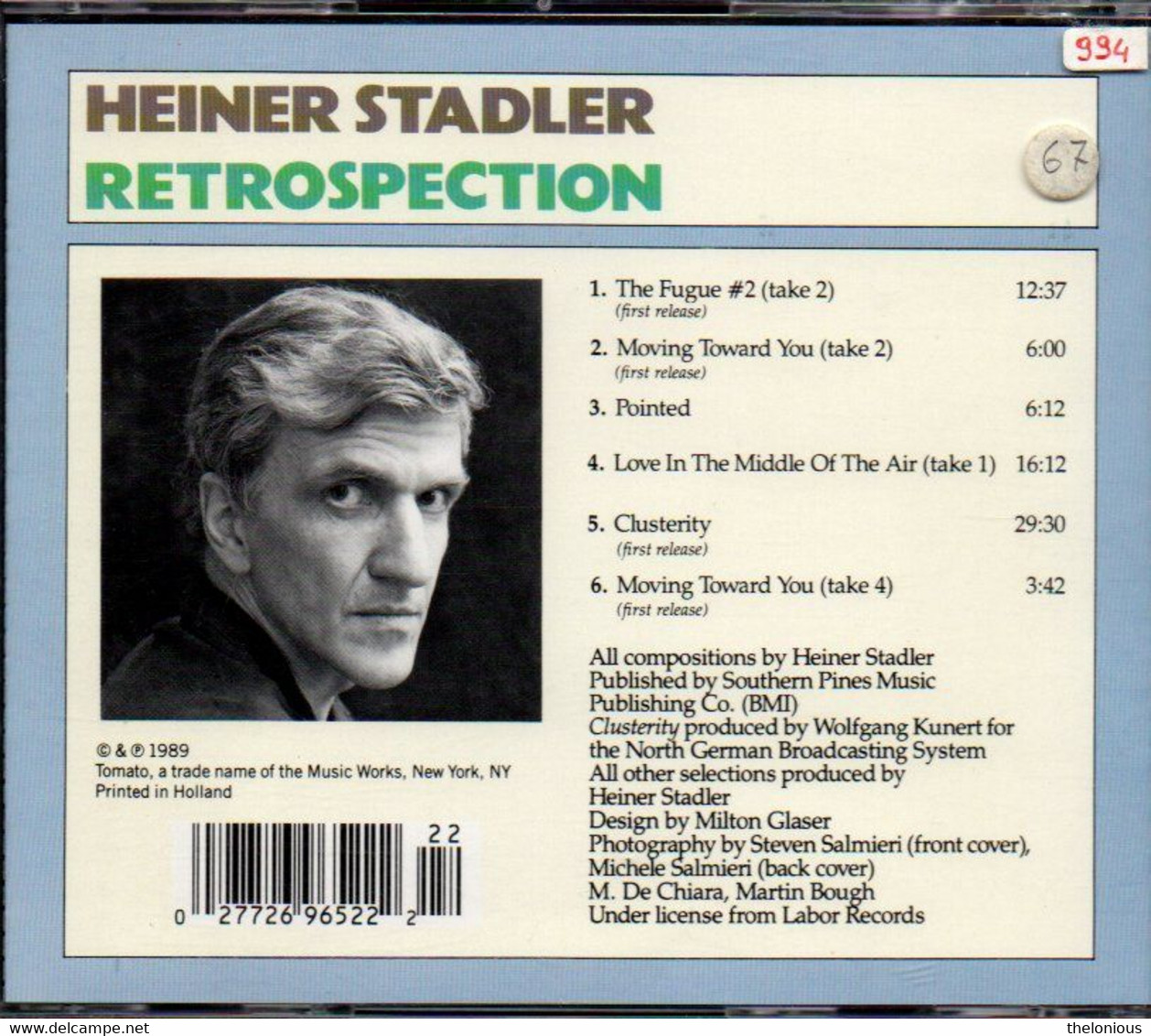 # CD: Heiner Stadler - Retrospection - Tomato 2696522 - Jazz