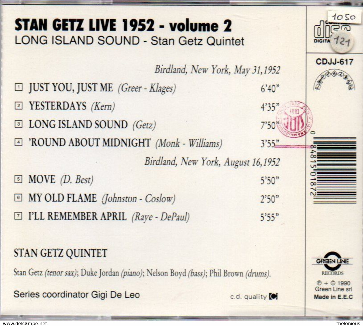 # CD: Stan Getz - Live 1952 - Volume 2 - Long Island Sound - CDJJ 617 - Jazz