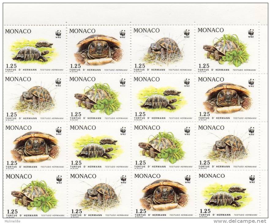 MONACO - FEUILLET TORTUES (16 VALEURS)  Cote € 28,80 - Turtles