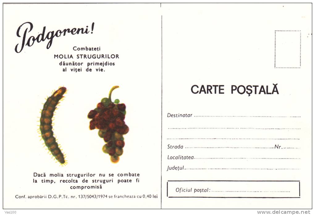 Romania 1974 Grapes,Vineyard Manna,rare Stationery Unused PC. - Vinos Y Alcoholes