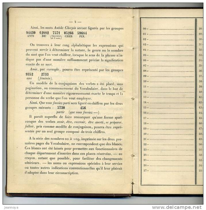 VOCABULAIRE N° 10 DES POSTES & TELEGRAPHES DE 12/1889 POUR LA TRANSCRIPTION DES TELEGRAMMES CODES - RRR - Sonstige & Ohne Zuordnung