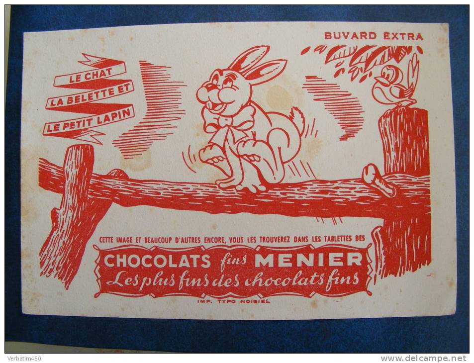 BUVARD...CHOCOLATS FIN MENIER..LE CHAT LA BELETTE ET LE PETIT LAPIN - Chocolat