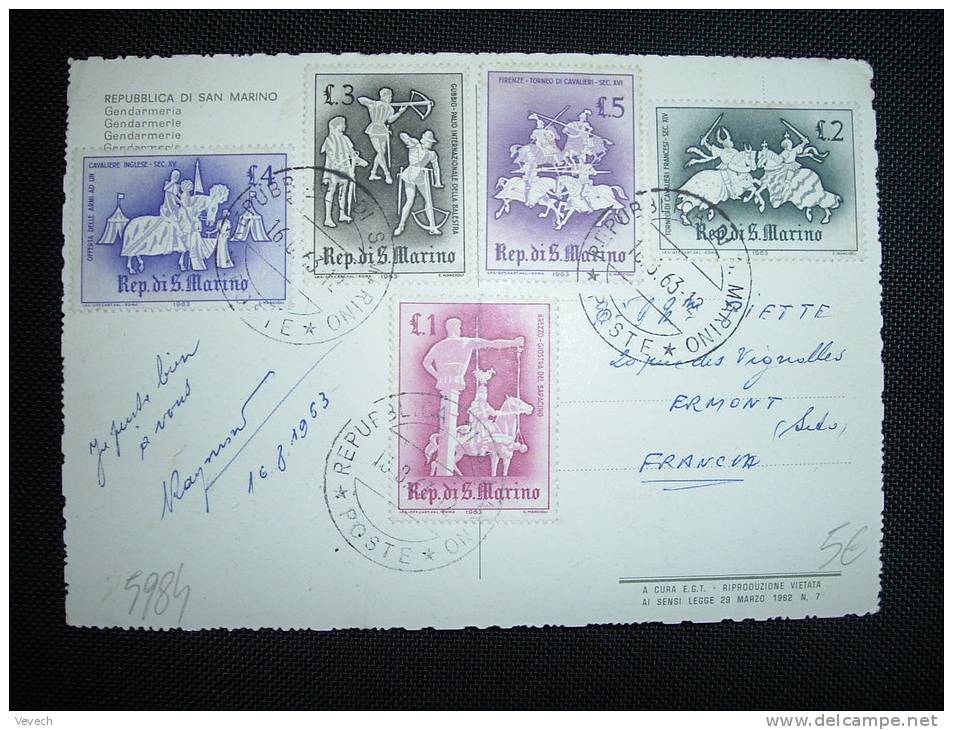 CP TP 5 L + 4 L + 3 L + 2 L + 1 L  OBL. 16-8-63 REPUBLICA DI S. MARINO POSTE - Storia Postale