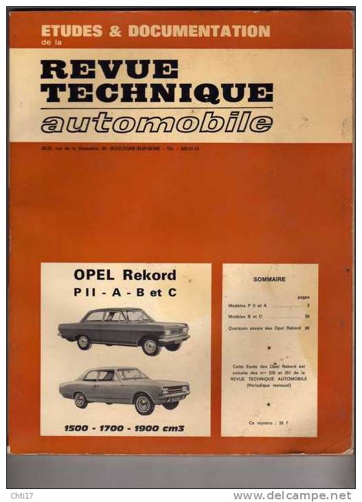 REVUE TECHNIQUE AUTOMOBILE  OPEL REKORD TOUS MODELES 1965 ET 1967  PII A - B  ET C  EDITE  MAI 1970 - Auto