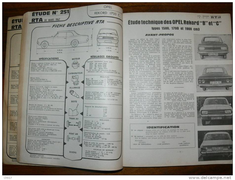 REVUE TECHNIQUE AUTOMOBILE  OPEL REKORD TOUS MODELES 1965 ET 1967  PII A - B  ET C  EDITE  MAI 1970 - Auto