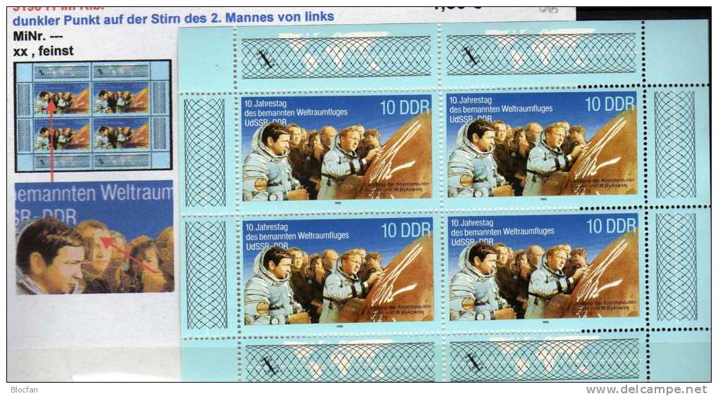 PF Raumfahrt 1988 Punkt Auf Stirn DDR 3190 KB I ** 42€ +Vergleichsstück Orbitalkomplex Error On The Stamp Set Of Germany - Otros & Sin Clasificación