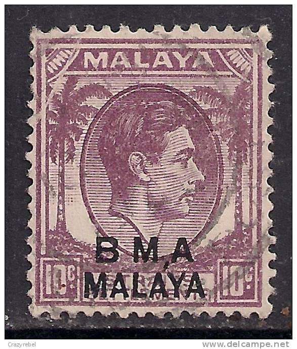 Malaya 1945 - 48 KGV1 10 Ct Slate Purple BMA OVPT Used Die 1 SG  8b ( C95 ) - Malaya (British Military Administration)