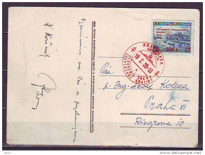 TCHECOSLOVAQUIE - SLOVAQUIE - Otvorenie Snenu Slovenskej Krajiny - On ART Pittsburg. Card - FDC - 1939 - Covers & Documents