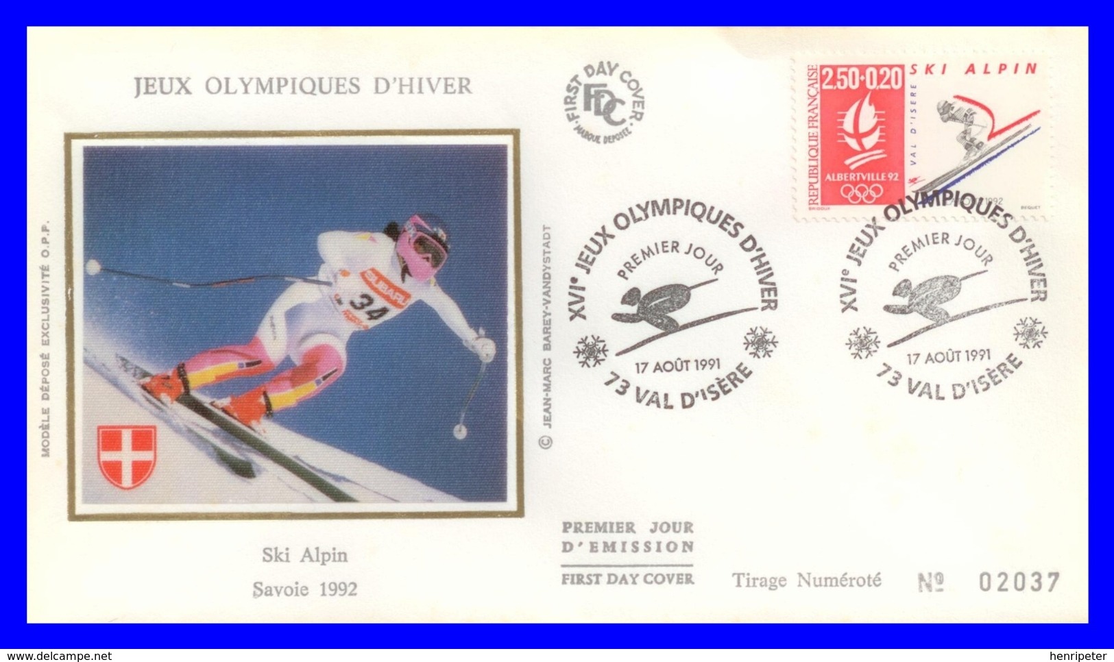 2710 (Yvert) Sur FDC Illustrée Sur Soie - &ldquo;Albertville 92&rdquo; Jeux Olympiques D'hiver - Ski Alpin - France 1991 - 1990-1999