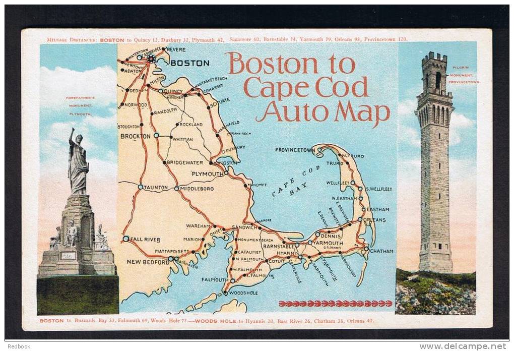 RB 812 - Auto Road Map Postcard Boston To Cape Cod Massachusetts USA - Cape Cod