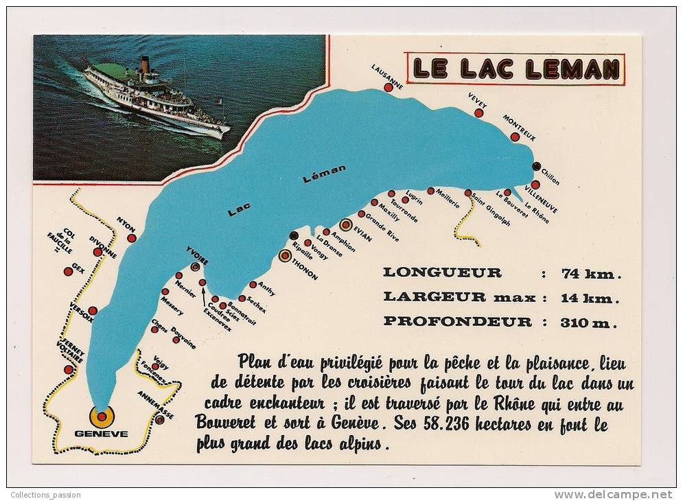 Cp , Carte Géographique , LE LAC LEMAN , Franco-suisse , Ed : Cellard , E.4314 , Vierge - Carte Geografiche