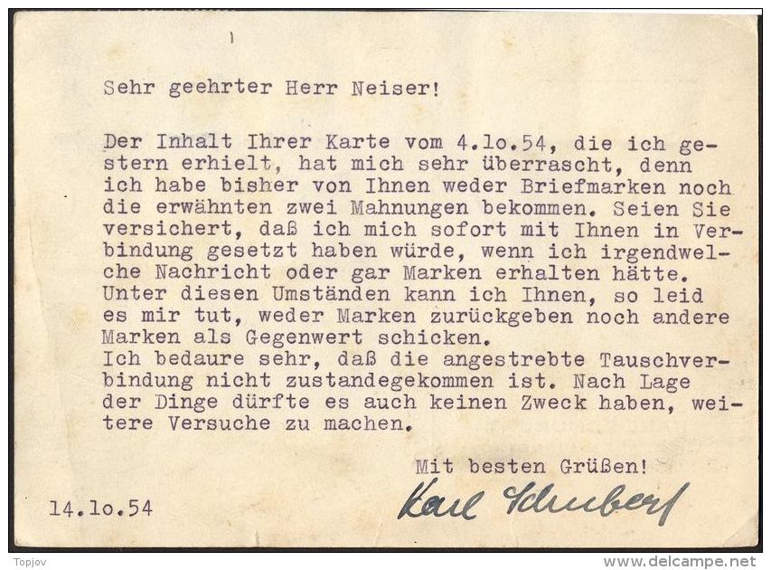 GERMANY - REICH - HOUSS  REC.CARD To POLEN  - 1954 - Lettres & Documents