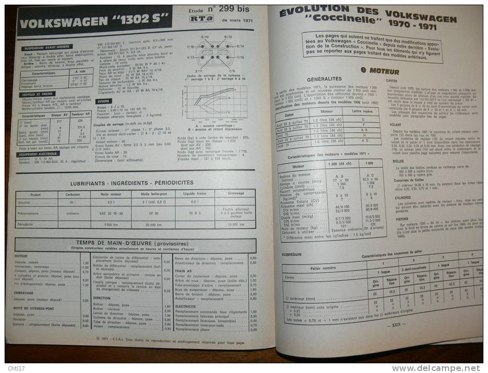 REVUE TECHNIQUE AUTOMOBILE N 299 RENAULT 16 9CV ET EVOLUTION VOLKSWAGEN COCCINELLE (1970-1971) EDITE 1971