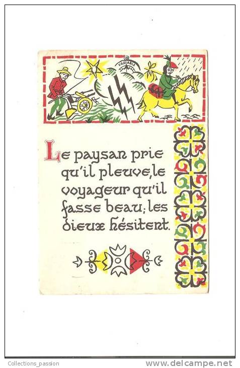 CP, Le Paysan Prie Qu´il Pleuve, Le Voyageur Qu´i Fasse Beau, Les Dieux Hésitent, 1967, Voyagée - Contes, Fables & Légendes