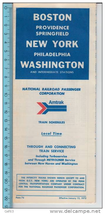 Amtrak ° National Railroad Passenger Corporation ° Train Schedules ° Boston New York Washington 1972 - Mondo