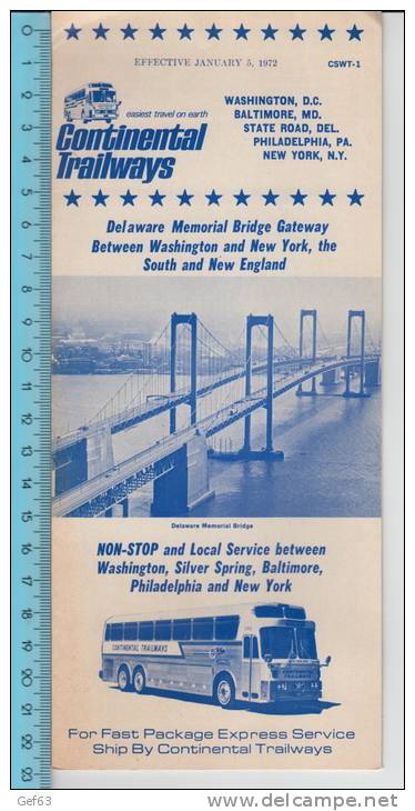 Continental Trailways 1972 ° Washington,  Baltimore,  State Road, Philadelphia, New York - Monde