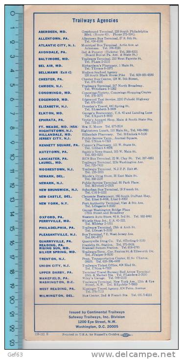 Continental Trailways 1972 ° Washington,  Baltimore,  State Road, Philadelphia, New York - Monde