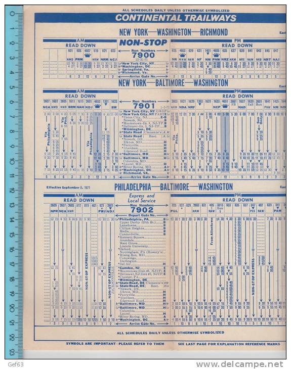 Continental Trailways 1972 ° Washington,  Baltimore,  State Road, Philadelphia, New York - Monde