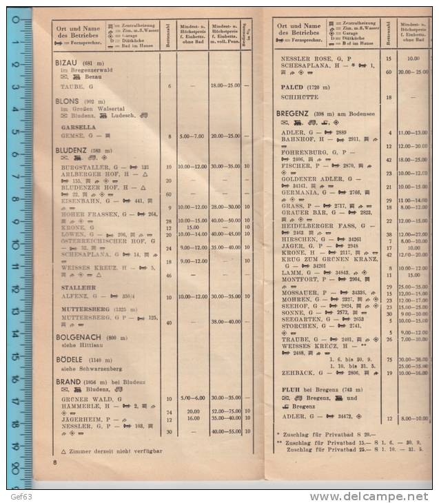 Gaststättenverzeichnis / Gaststätten-Verzeichnis Von Vorarlberg 1951 - Publicités