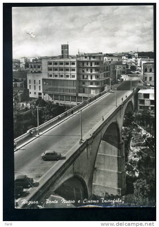 T0308 CARTOLINA ILLUSTRATA RAGUSA PONTE NUOVO E CINEMA TRIONFALE FG. V. - Ragusa