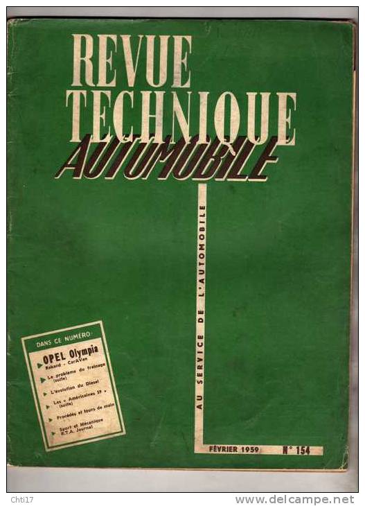 REVUE TECHNIQUE AUTOMOBILE N 154  OPEL OLYMPIA - REKORD - CARAVAN  EDITE  FEVRIER  1959 - Auto