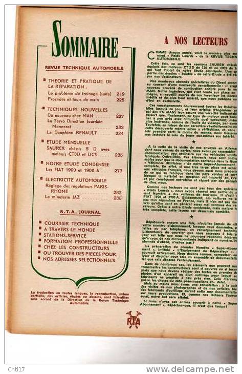 REVUE TECHNIQUE AUTOMOBILE N 120  CAMION SAURER CHASSIS 5D ET  FIAT 1900-1900 A EDITE  AVRIL 1956 - Auto