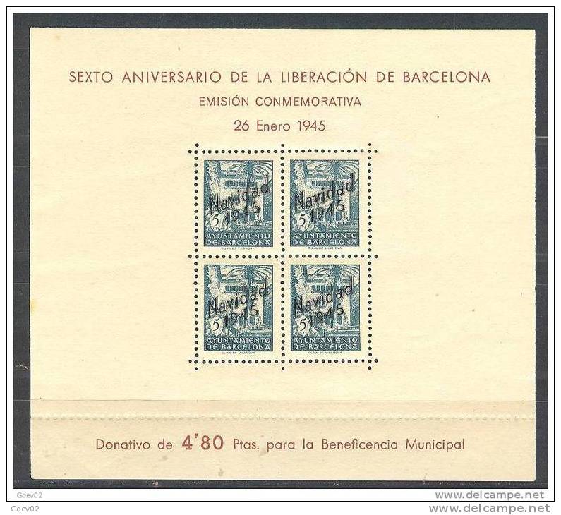 BCNNE30-L3641TAO.España.E Spagne.Espagne.LIBERACION  DE BARCELONA.Beneficen1945.( Ed NE 30**) Sin Charnela .MAGNIFICA - Otros & Sin Clasificación