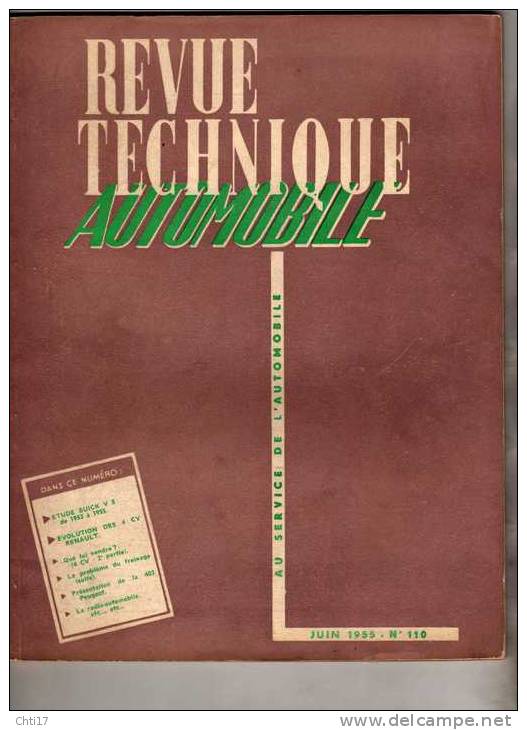 REVUE TECHNIQUE AUTOMOBILE N 110 BUICK V8 DE 1953 A 1955 / EVOLUTION DES 4 CV RENAULT 1950/1955    T EDITE  JUIN 1955 - Auto