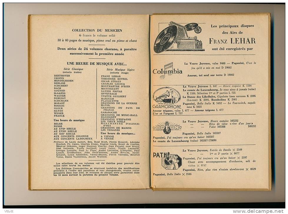 "Une Heure de Musique avec Franz Lehar" (1930) Texte de André Rivoire, Paroles et Musiques, 60 pages