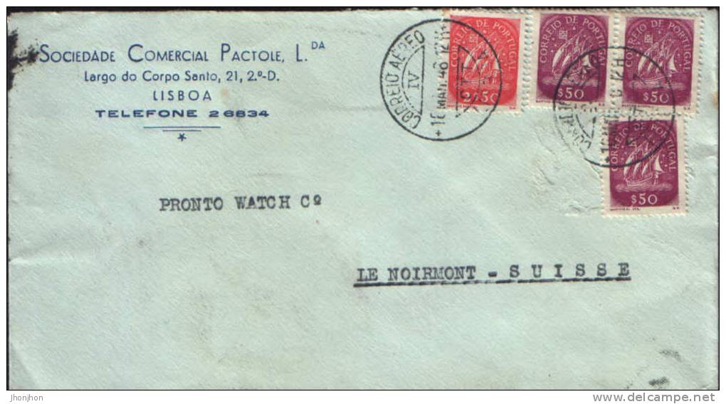 Portugal-Envelope Circulated 1948 -from Sociedade Comercial Pactole Lisboa In Switzerland - Oblitérés