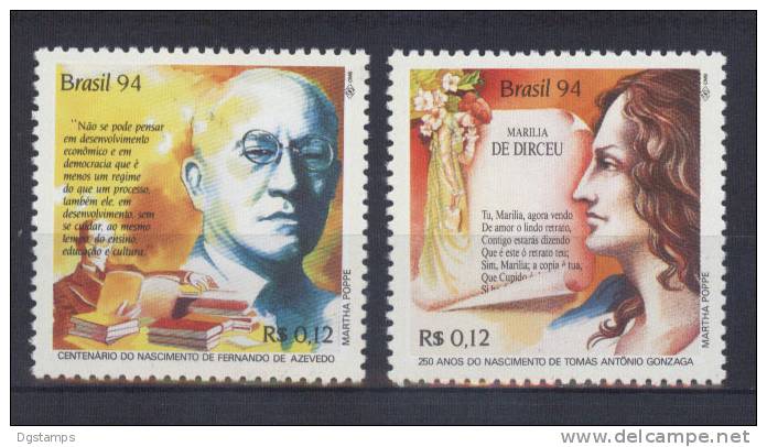 Brasil 1994 YT2194-95 ** Celebridades. Literatura. Centenario Fernando De Azevedo, 250 Años Tomas Antonio Gonzaga - Unused Stamps