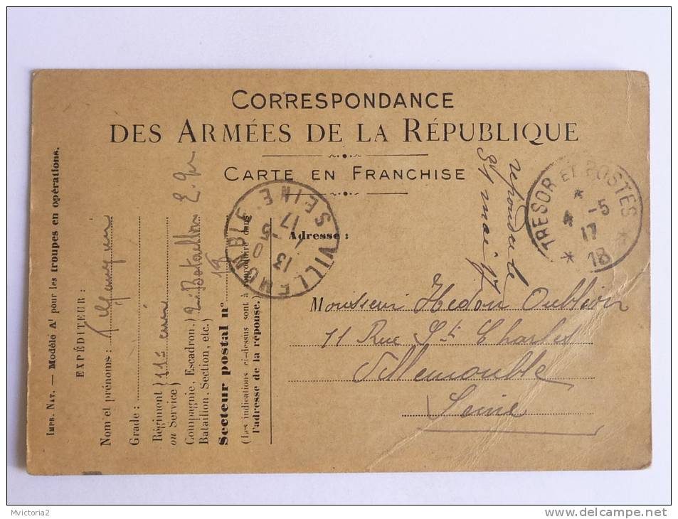 Correspondance Des Armées De La République, Carte En FRANCHISE - Andere & Zonder Classificatie