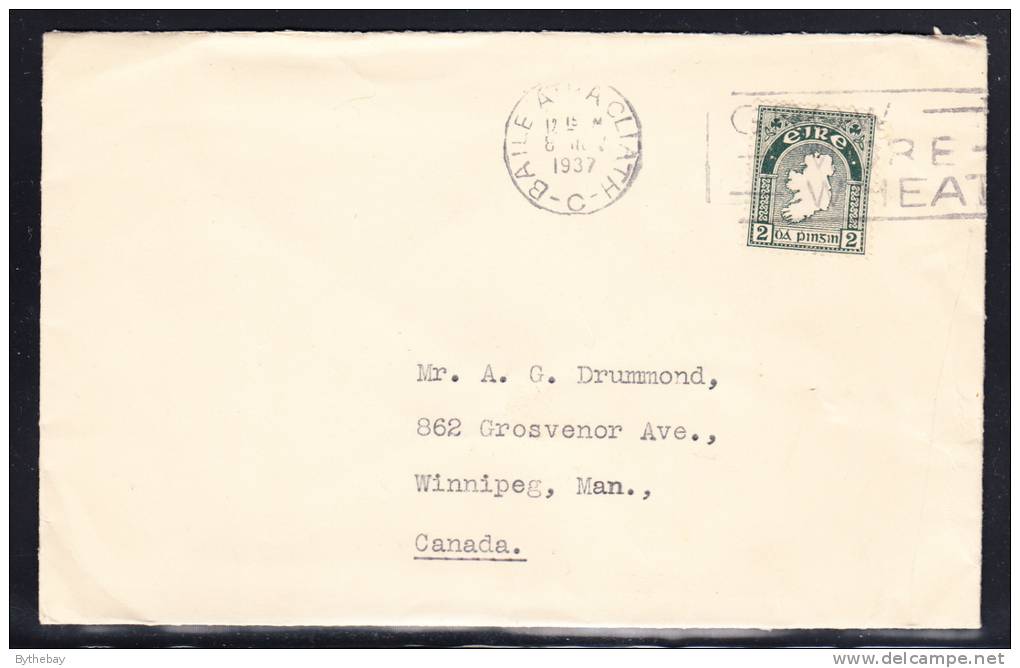 Ireland 1937 Cover To Canada Postmarked 8 Nov 1937 Baile A??a Cliath - Covers & Documents