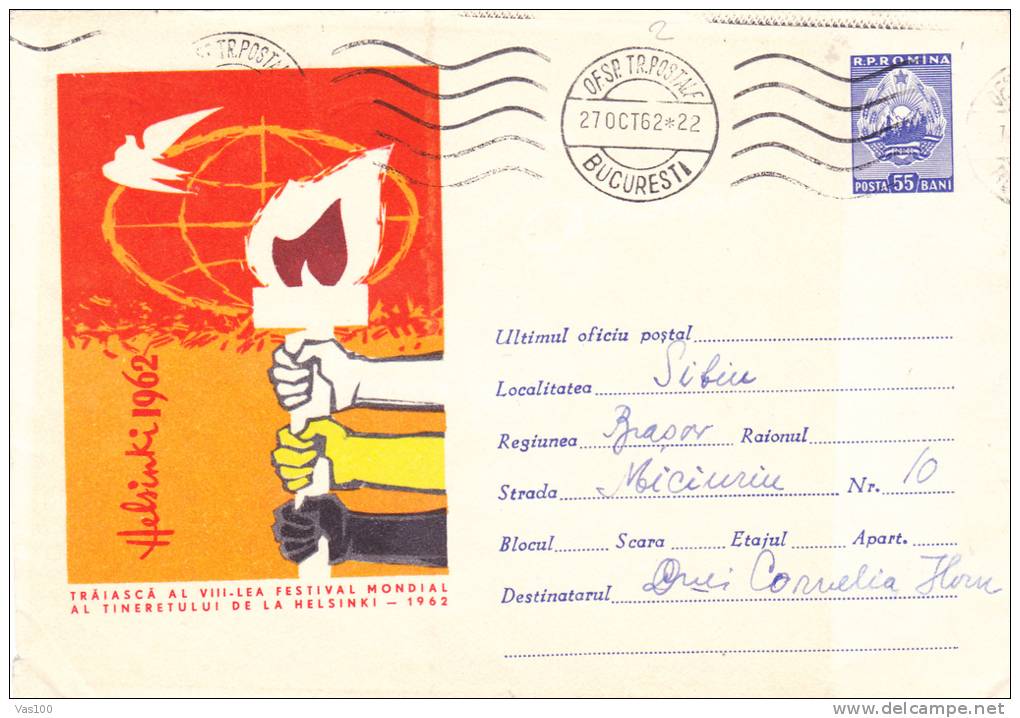 DOVE ,PIGEON PEACE 1962 COVER STATIONERY ROMANIA VERY RARE!! - Tauben & Flughühner