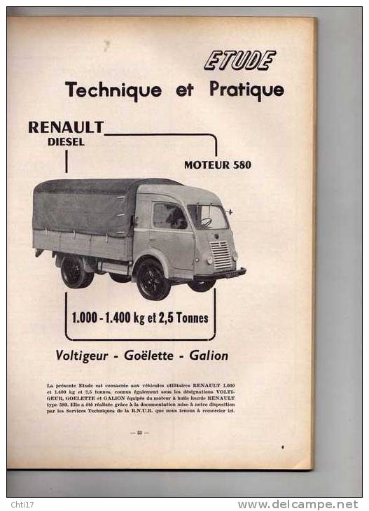 REVUE TECHNIQUE AUTOMOBILE N 206 CAMION RENAULT 580 DIESEL 1T/ 1.4T /2.5 T/ VOLTIGEUR GOELETTE GALIONEDITE  1963 - Auto