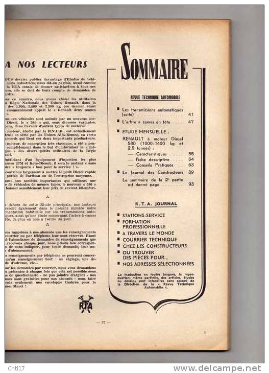 REVUE TECHNIQUE AUTOMOBILE N 206 CAMION RENAULT 580 DIESEL 1T/ 1.4T /2.5 T/ VOLTIGEUR GOELETTE GALIONEDITE  1963 - Auto