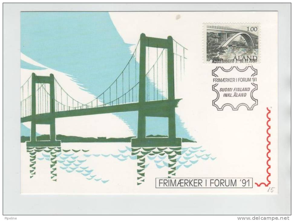 Finland Card Stamp Exhibition Stamps In Forum Denmark 7-10/11-1991 BRIDGE On Stamp And Card - Storia Postale