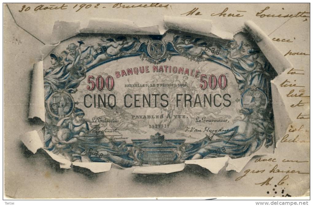 Carte Représentant Un Billet De 500 Francs Belge - 1902 ( Voir Verso ) - Coins (pictures)