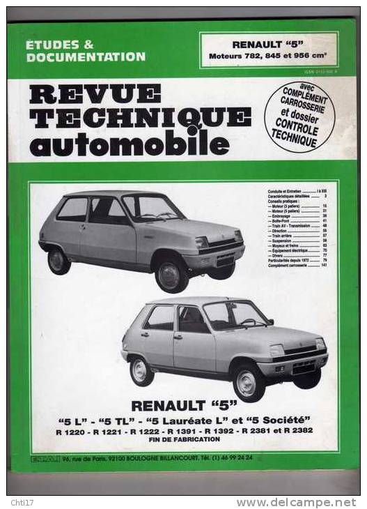 REVUE TECHNIQUE AUTOMOBILE  RENAULT 5L / R5 TL MOTEUR 782/ 845/ 956CM3 DE 1972 A 1976EDITE - Auto