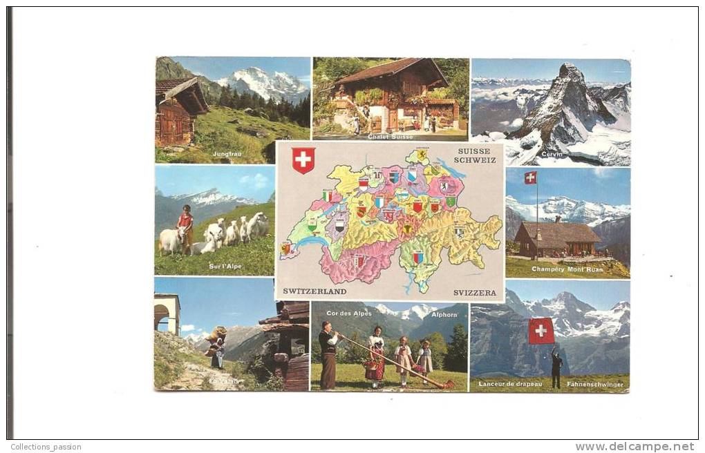 CP, Géographique De La Suisse, Avec 8 Vues, 1965, Voyagée - Landkarten