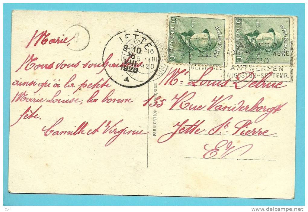 167 Kaart Met Mekanische Vlagstempel OLYMPIADE 1920 ANVERS Van BRUXELLES (Nd) (olympic Games) - 1919-1920 Roi Casqué