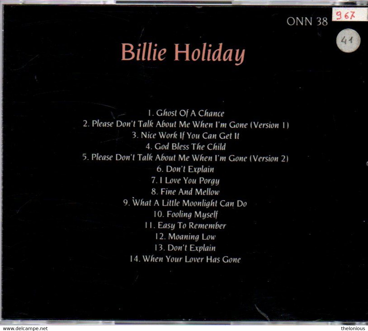 # CD: Billie Holiday – Billie Holiday - ONN 38 - Jazz