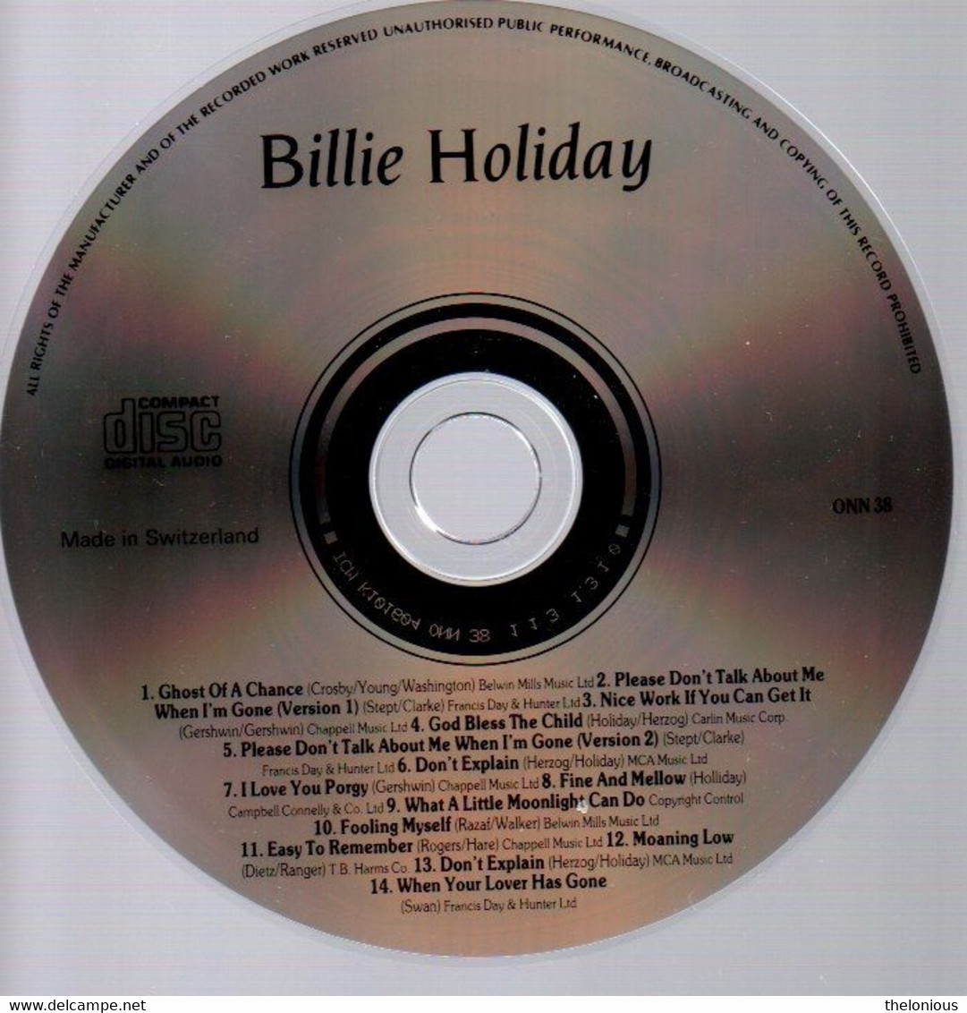 # CD: Billie Holiday – Billie Holiday - ONN 38 - Jazz