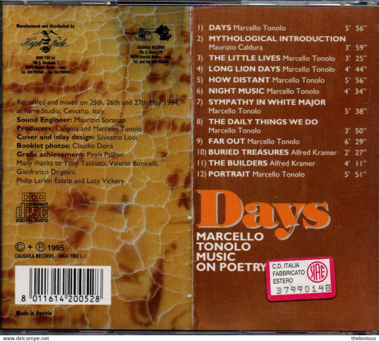 # CD: Days Marcello Tonolo Music On Poetry - Caligola 2005-2 - Jazz