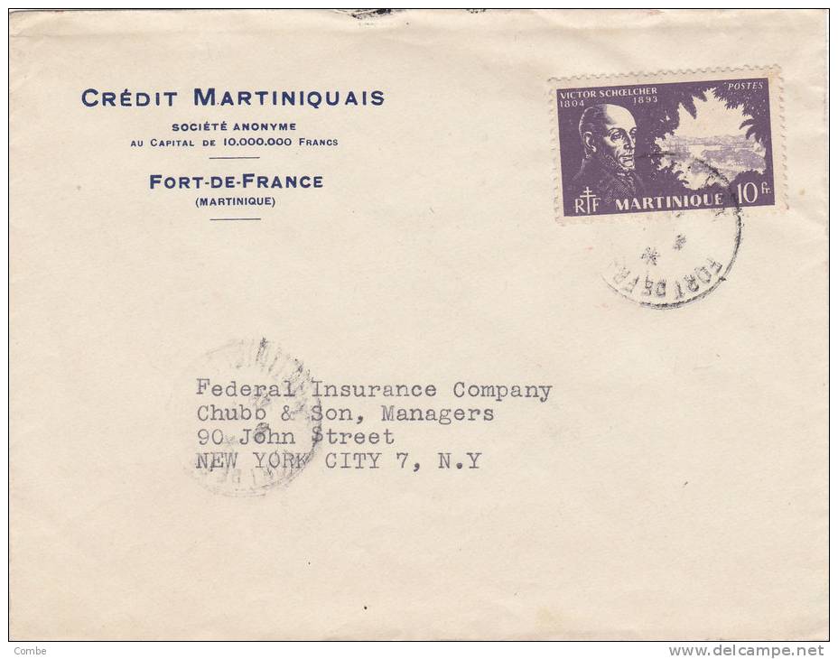 Belle Lettre Martinique 1946, 10f Seul,  Fort De France Pour USA/597 - Storia Postale