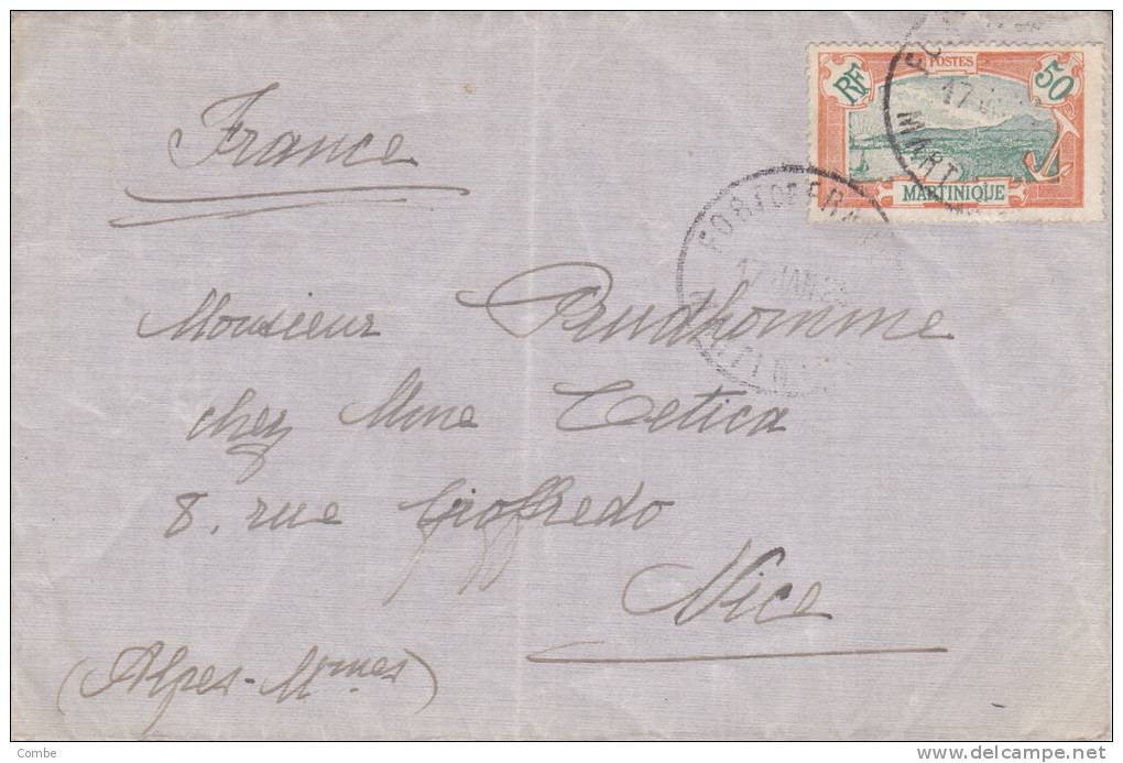 Belle Lettre Martinique 1923, 50c Seul,   Fort De France Pour Nice/602 - Lettres & Documents
